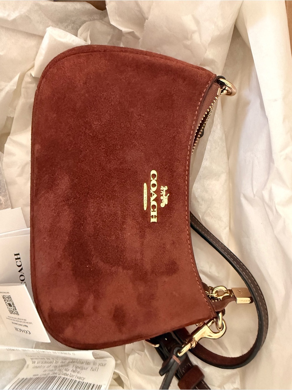 Coach Terri Mini Brown Suede Crossbody with Gold Hardware - Picture 3 of 7